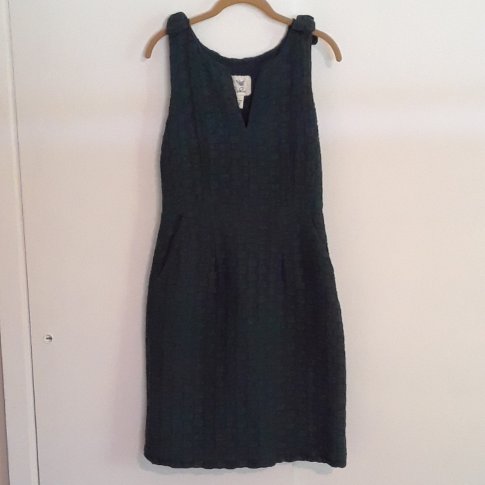 Anthropologie forest green woven sheath dress